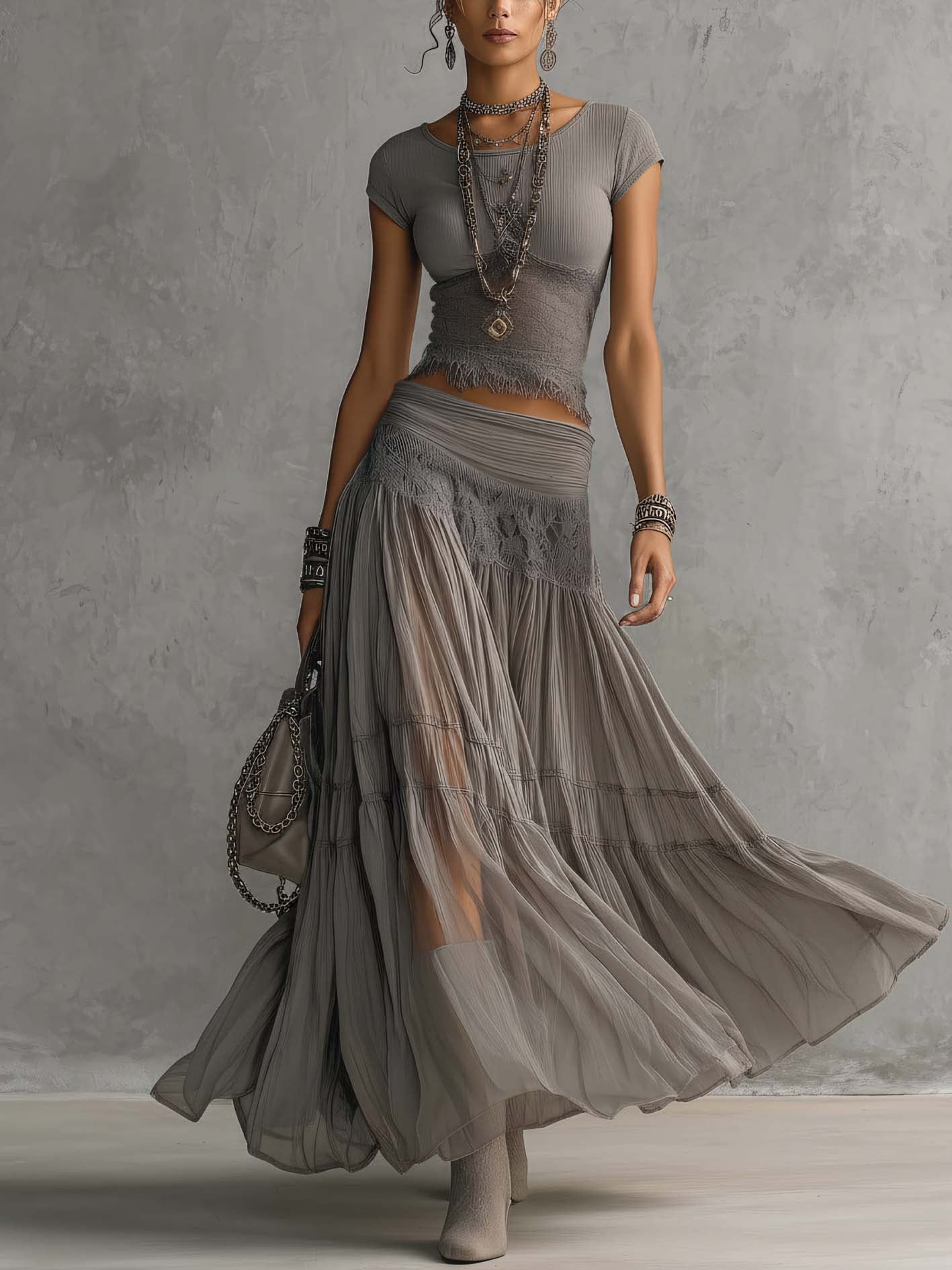 Elena Lace-Paneled Top and Pleated Maxi Skirt Set – The Hart Sisters