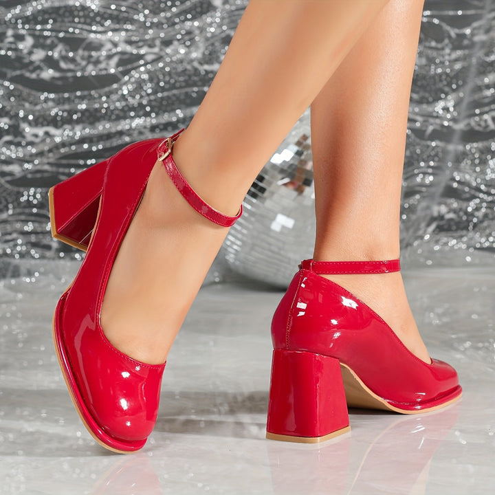 Celeste™ | Patent Leather Heels with Ankle Strap