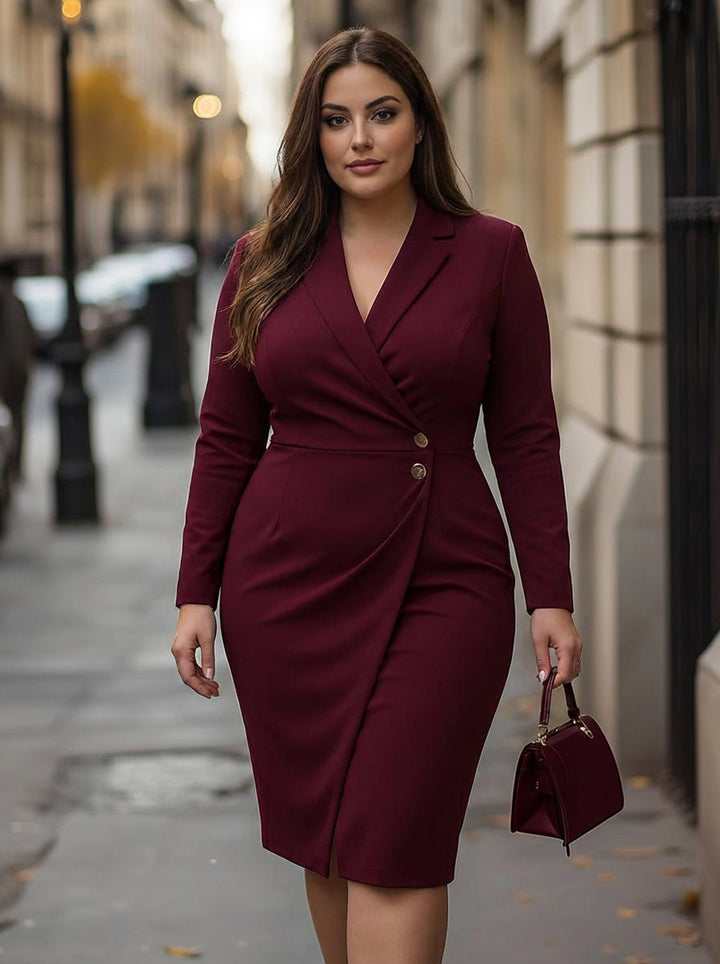 Eva | Burgundy Wrap-Style Buttoned Midi Dress