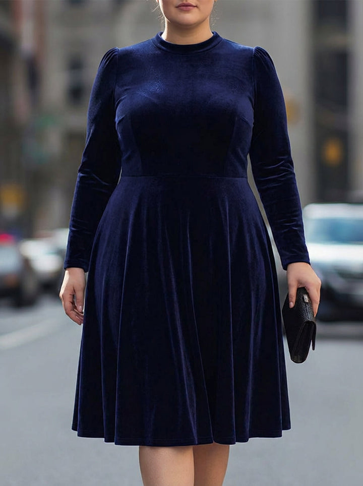 Elissa | Navy Blue Long-Sleeve Midi Dress