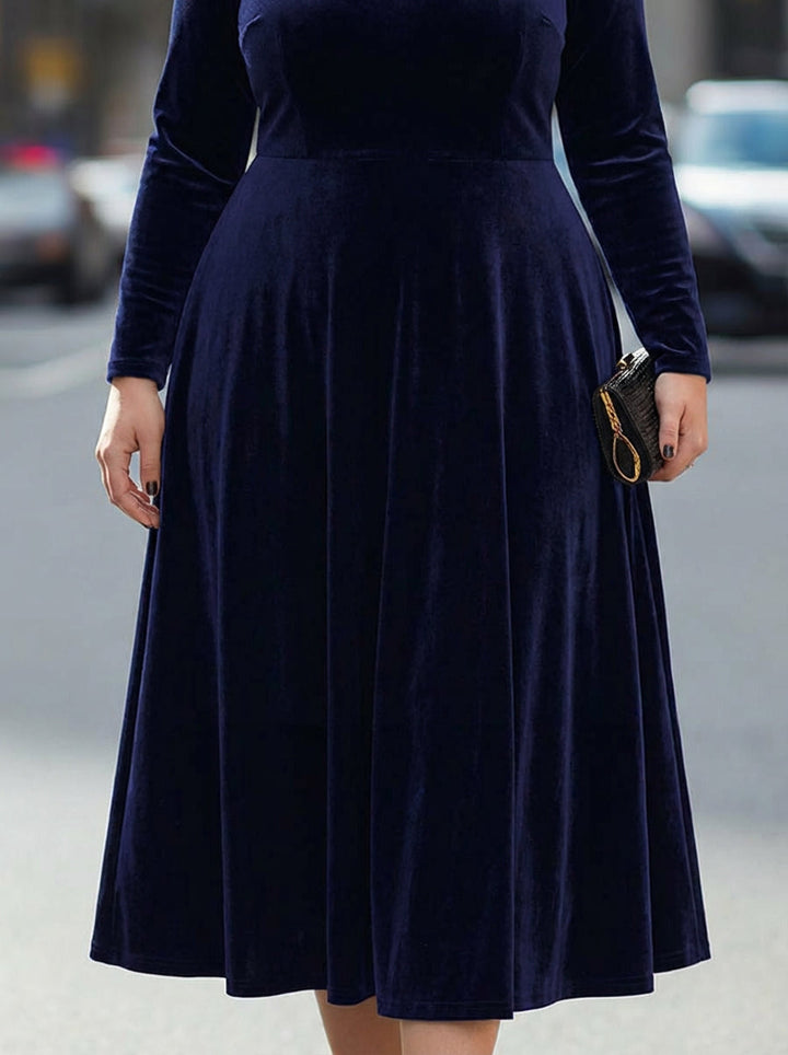 Elissa | Navy Blue Long-Sleeve Midi Dress