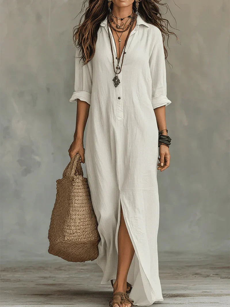 Selena™ | Loose Black Maxi Dress with Buttons