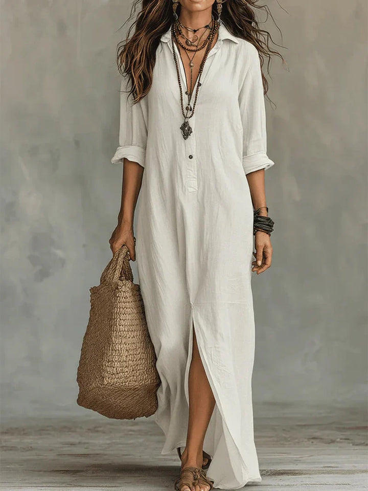 Selena™ | Loose Black Maxi Dress with Buttons