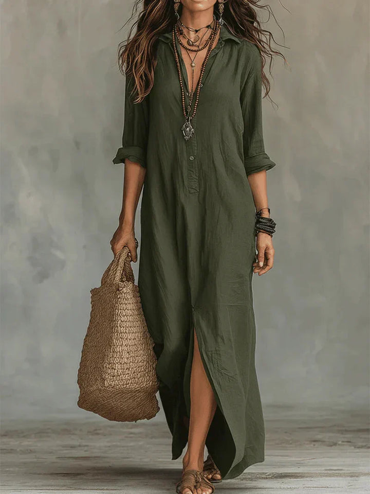 Selena™ | Loose Black Maxi Dress with Buttons