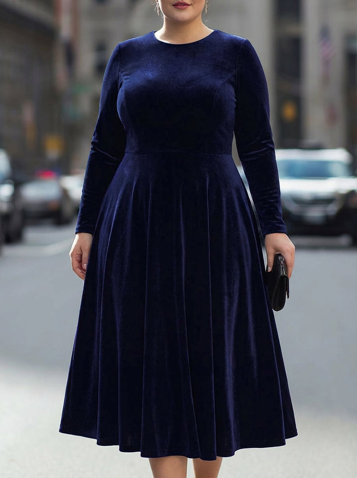 Elissa | Navy Blue Long-Sleeve Midi Dress