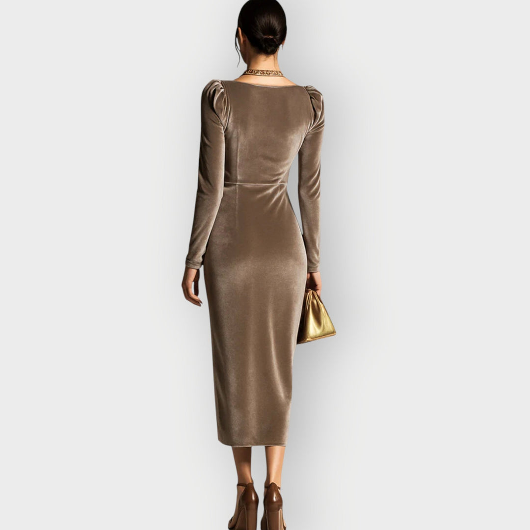 Eadoline - Ruched Draped Elegance Midi Dress