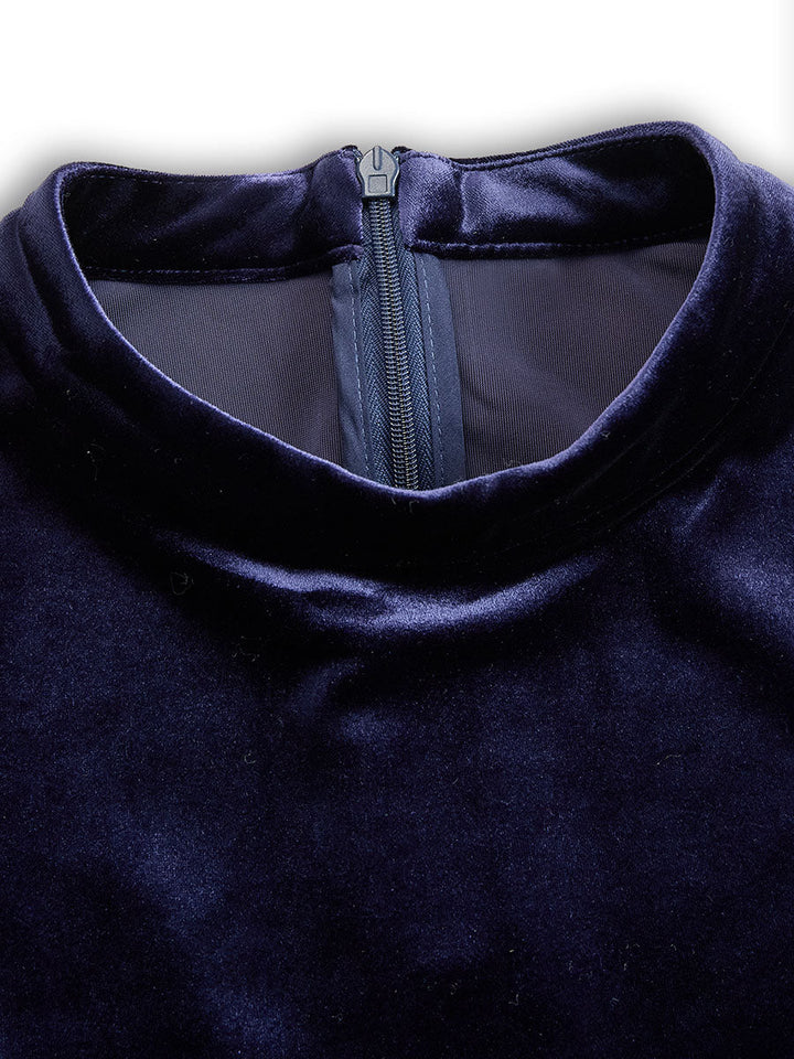 Liora™ | Navy Blue Midi Dress with Long Sleeves