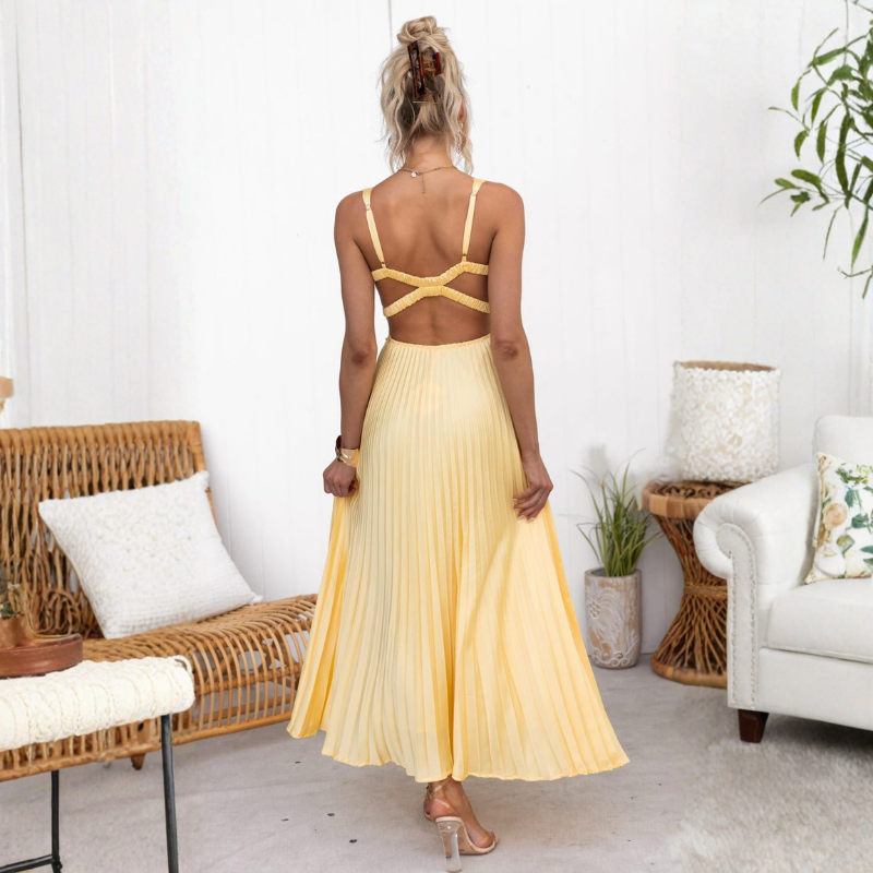 Malka™ | Pleated V-Neck Maxi Dress