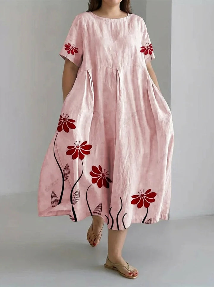 Avery | Retro Botanical Floral Design Printed Casual Loose Dress
