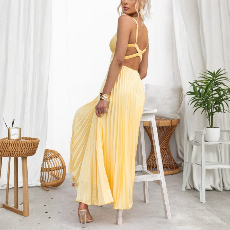 Malka™ | Pleated V-Neck Maxi Dress
