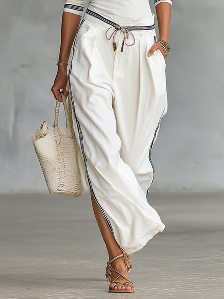 Women's Two-Piece Set: Long Sleeve Sports T-Shirt with Mock Neck and Wide Pants with Drawstring