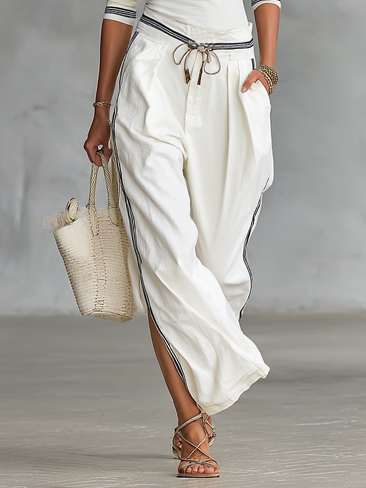 Women's Two-Piece Set: Long Sleeve Sports T-Shirt with Mock Neck and Wide Pants with Drawstring