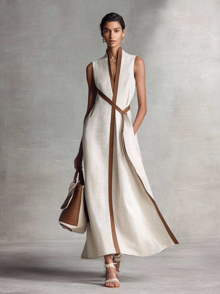 sleeveless v neck tie waist shirt dress Maxi Dress Sleeveless with V-Neck and Tie Waist for Women The Hart Sisters