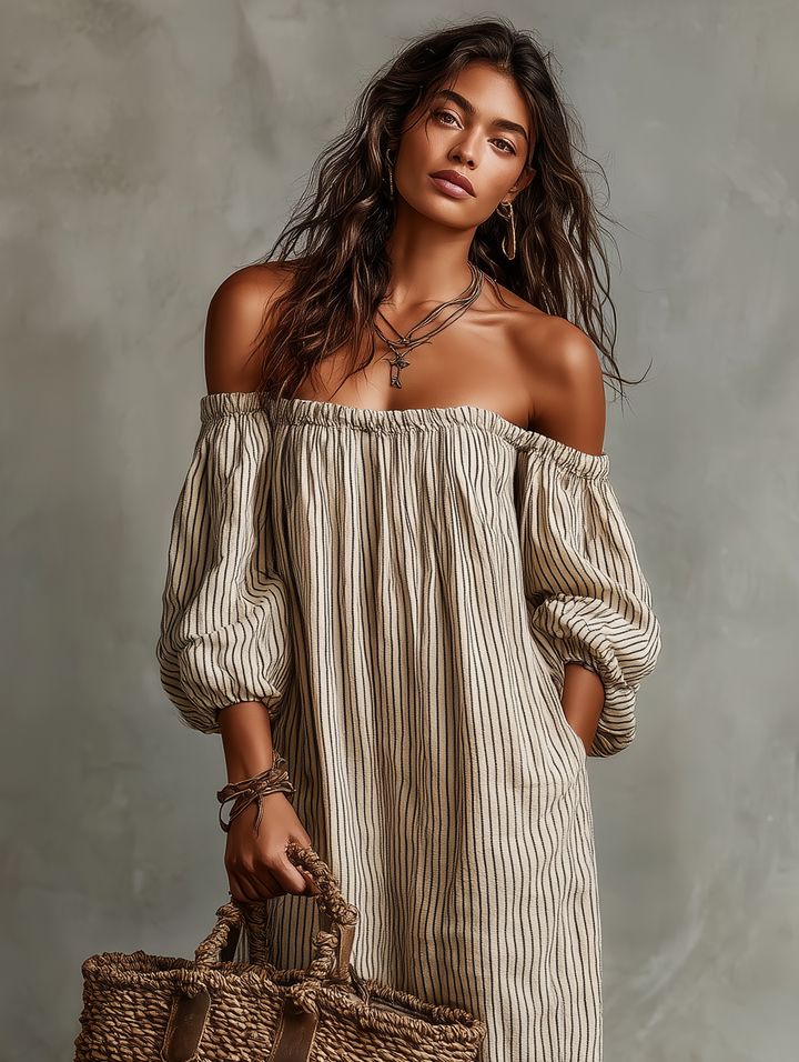 Elena | Long flowing dress with off-the-shoulder design