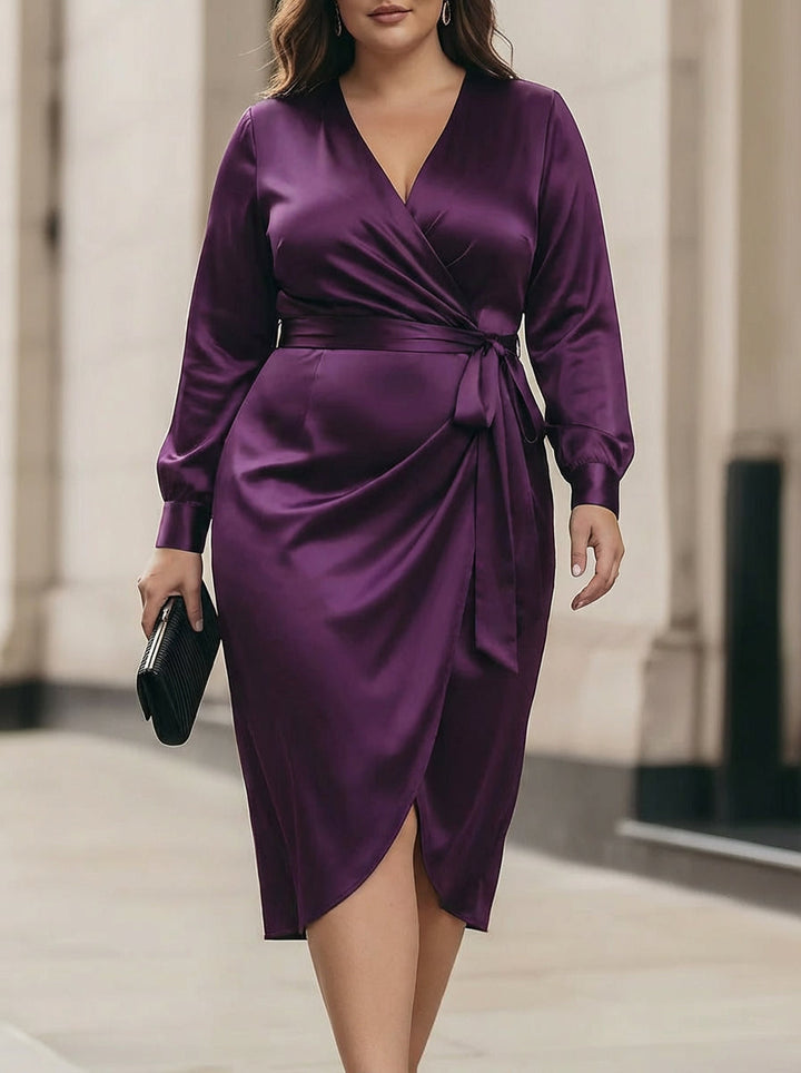 Clara | Deep Plum Satin Wrap Midi Dress