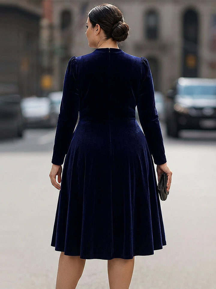 Elissa | Navy Blue Long-Sleeve Midi Dress