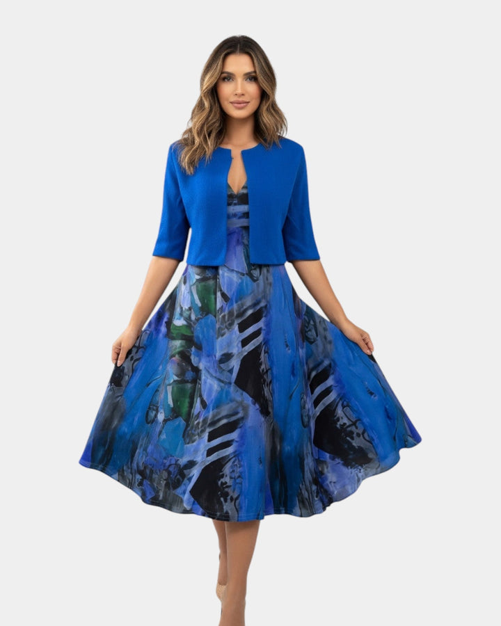 Stacy | Printed Fluid Midi Dress with Matching Jacket