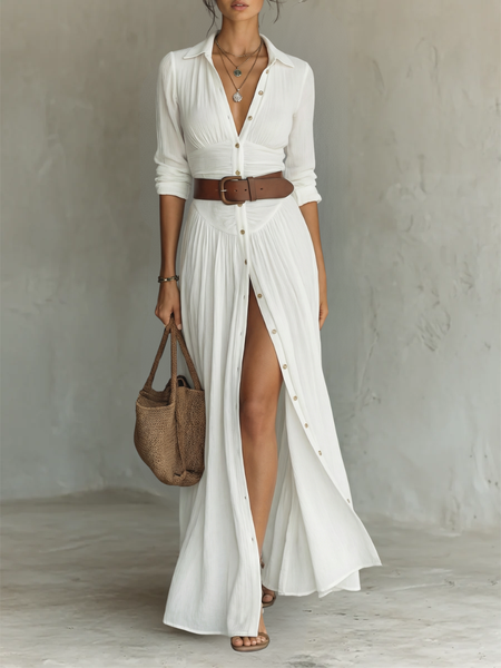Long Maxi Dress with Notched Collar and Long Sleeves for Women  The Hart  Sisters