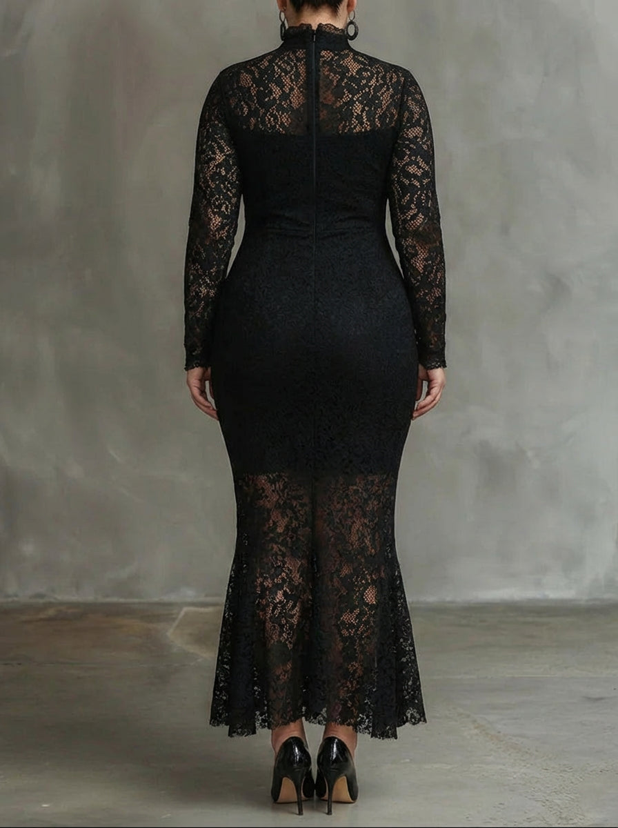 Monica | Elegant Lace Fishtail Maxi Dress