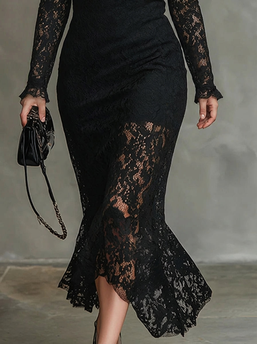 Monica | Elegant Lace Fishtail Maxi Dress