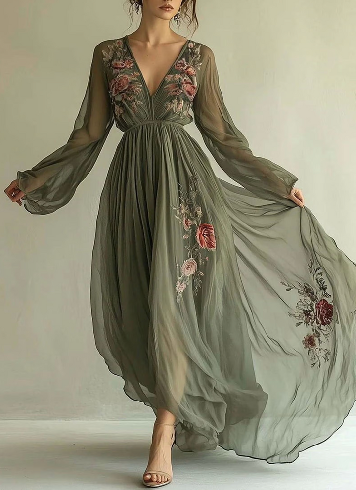 Élodine™ | Bohemian Maxi Dress with Floral Print