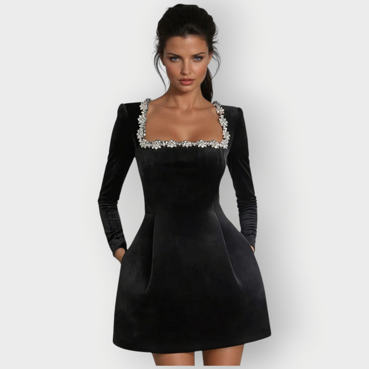 Véronique - Velvet Square-Neck Mini Dress