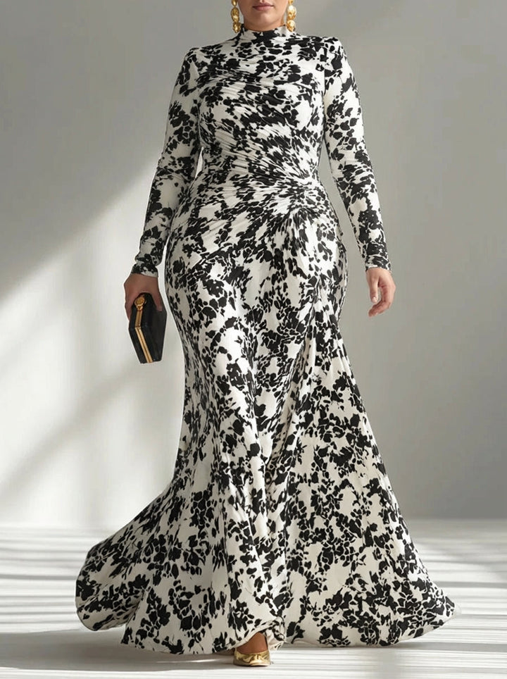 Savannah | Black and White Pattern Stretch Mix Wrap Dress