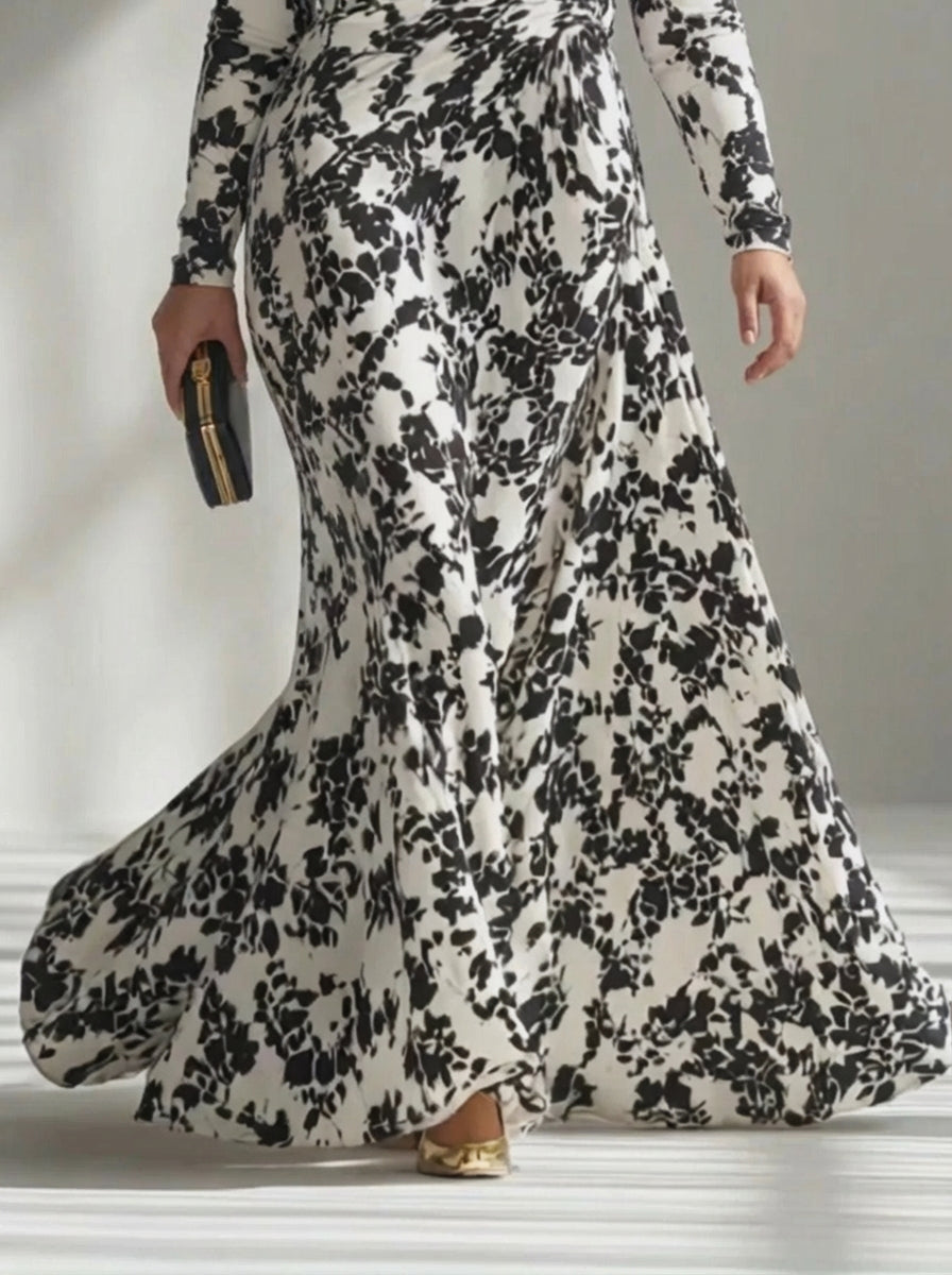 Savannah | Black and White Pattern Stretch Mix Wrap Dress