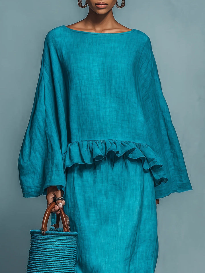 Sofia Ruffled Blouse and Straight Skirt Suit
