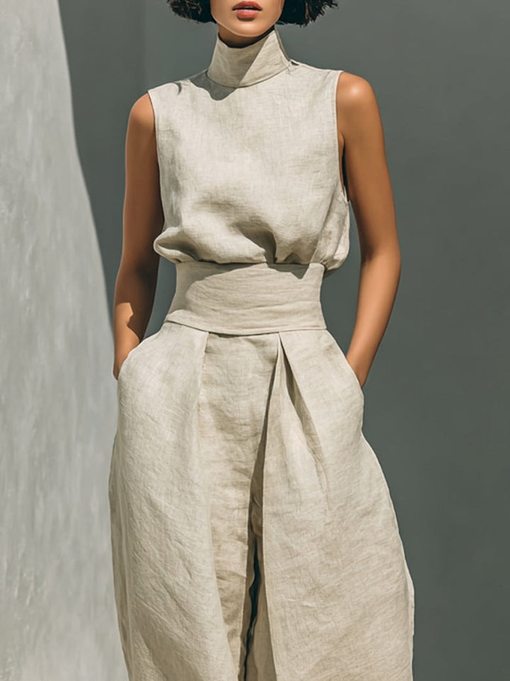 Dorothy • Set consisting of a sleeveless beige top and wide-leg pants
