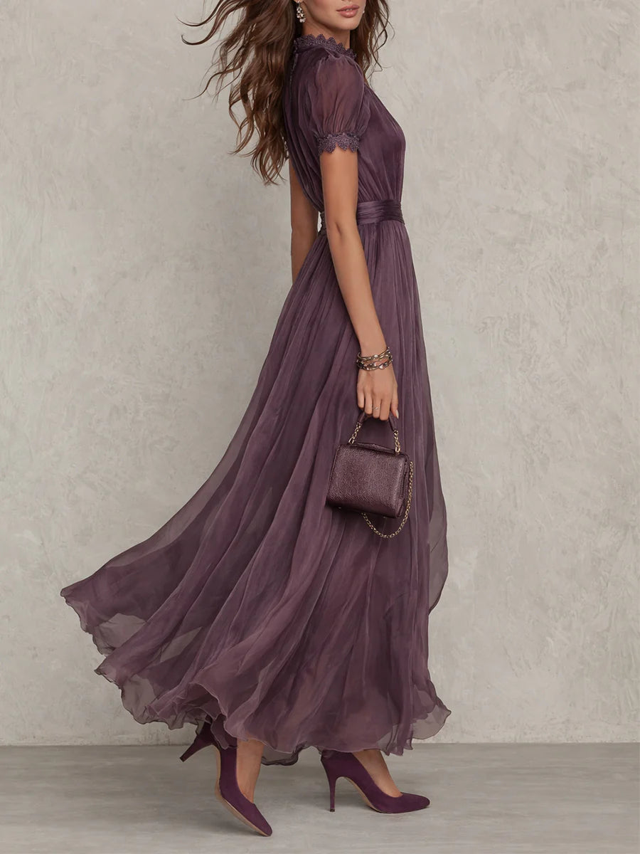 sheer purple dress Short Vintage Dress. Sheer, Silky, Shiny Details, Elastic Waist, Cute Pixie Dress, Sexy, Puffy Sleeves, Small, 90s Wedtrend Women Sparkly Prom Dress