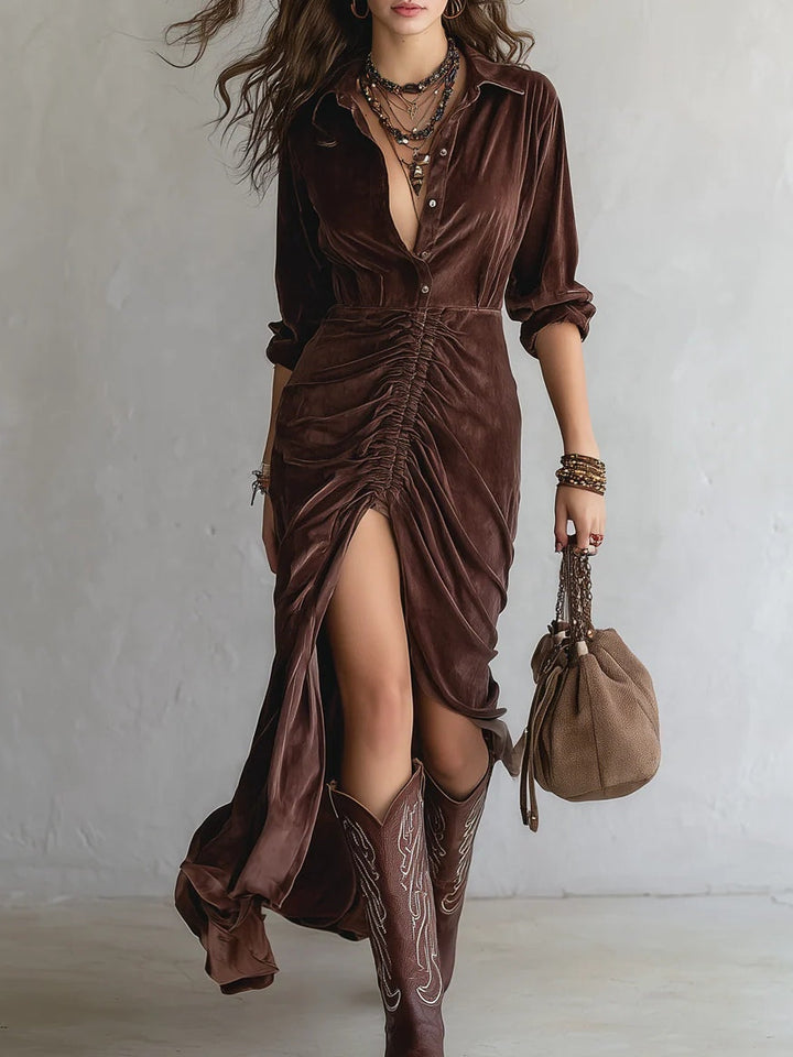 Alessia – Pleated Velvet Midi Dress