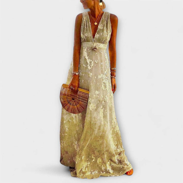 Flowy dress with V-neck and sequin details