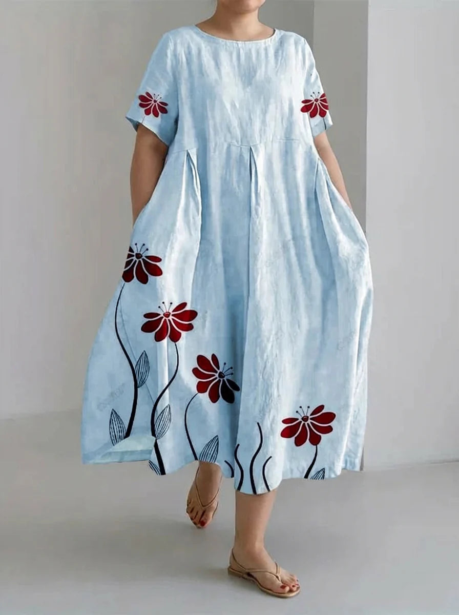Avery | Retro Botanical Floral Design Printed Casual Loose Dress