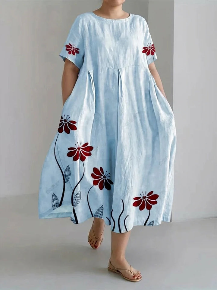 Avery | Retro Botanical Floral Design Printed Casual Loose Dress