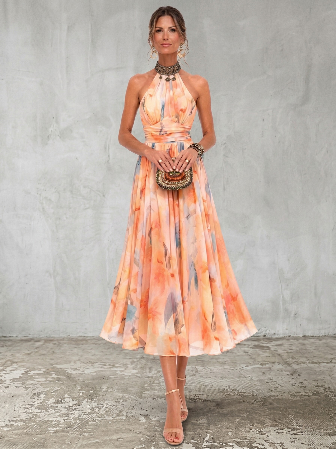 Aurora | Halter Neck Dress with Watercolor Print The Hart Sisters Aurora | Halter Neck Dress with Watercolor Print The Hart Sisters