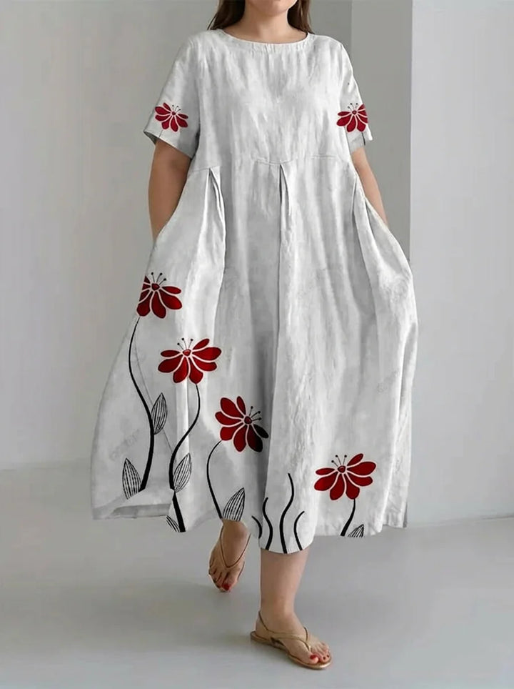 Avery | Retro Botanical Floral Design Printed Casual Loose Dress