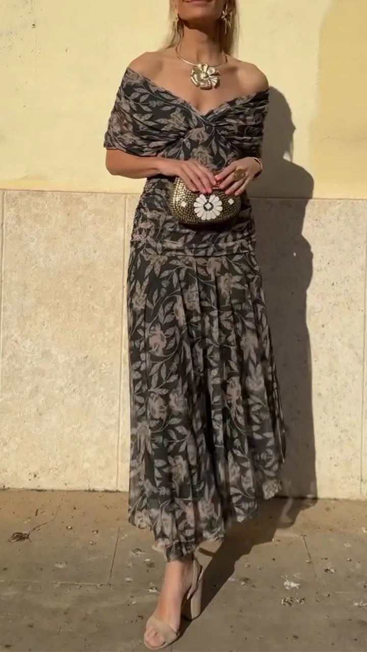 SIBYL | OFF-SHOULDER V-NECK MIDI DRESS