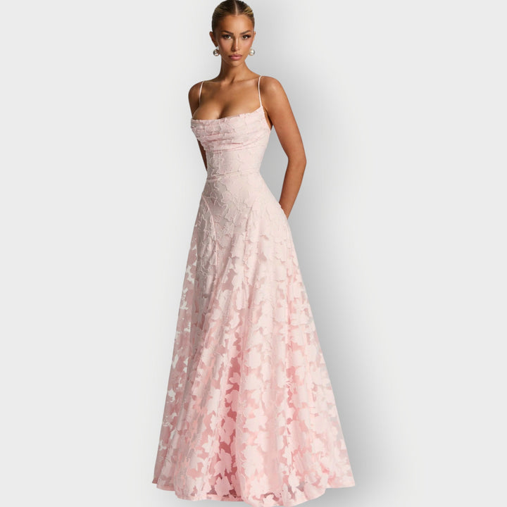 Clara - Elegant Strapless Floral Evening Velvet Gown