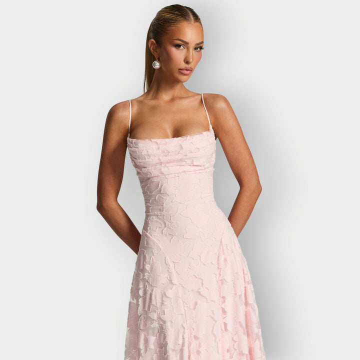 Clara - Elegant Strapless Floral Evening Velvet Gown
