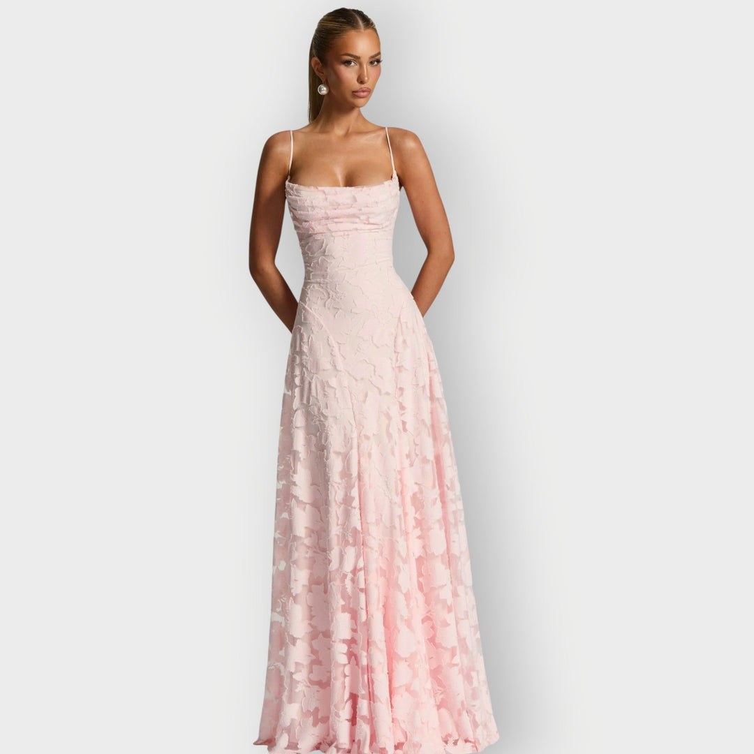 Clara - Elegant Strapless Floral Evening Velvet Gown