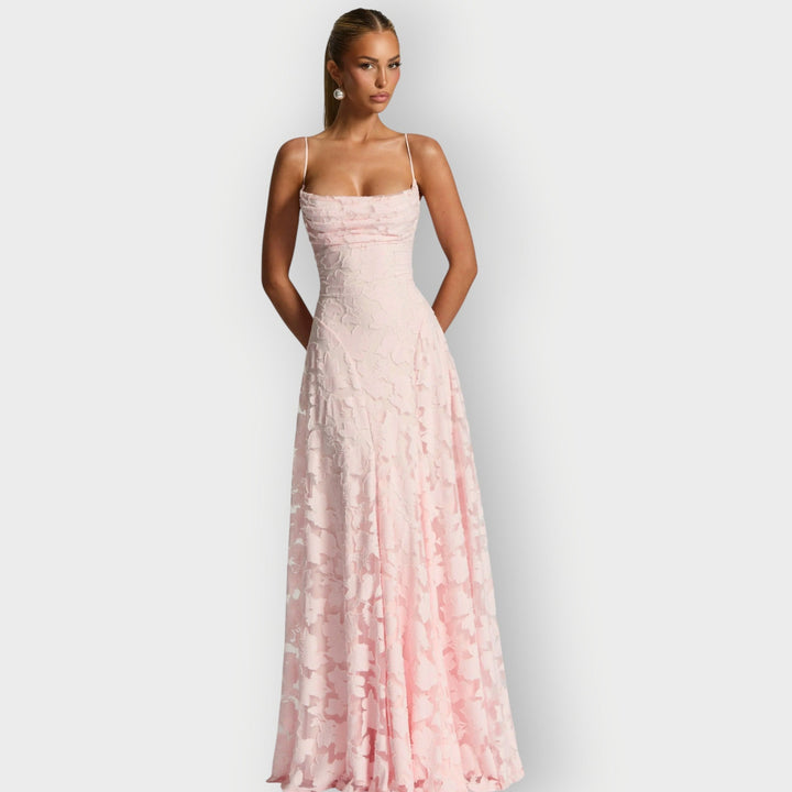 Clara - Elegant Strapless Floral Evening Velvet Gown
