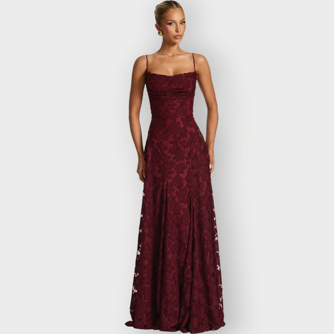 Clara - Elegant Strapless Floral Evening Velvet Gown