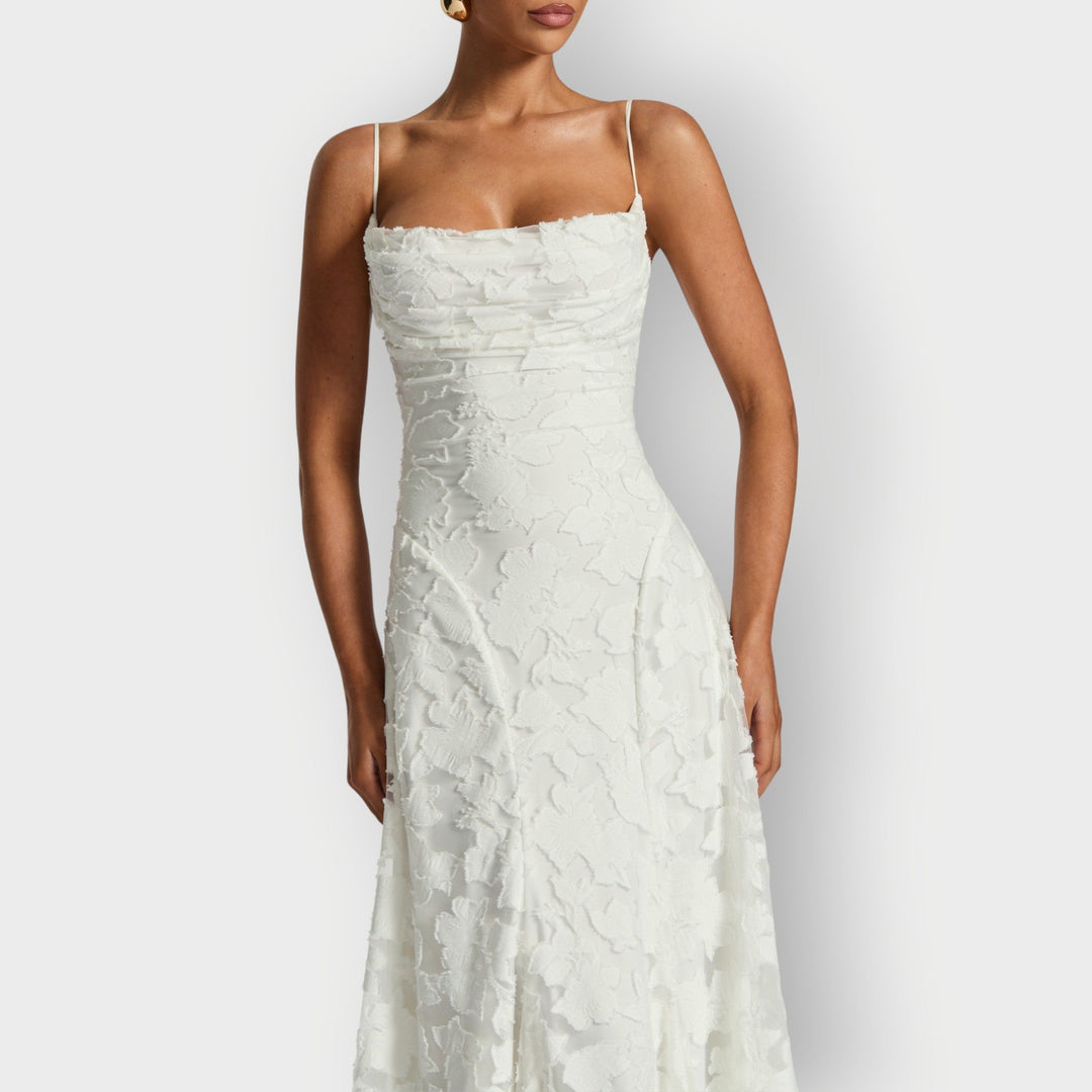 Clara - Elegant Strapless Floral Evening Velvet Gown