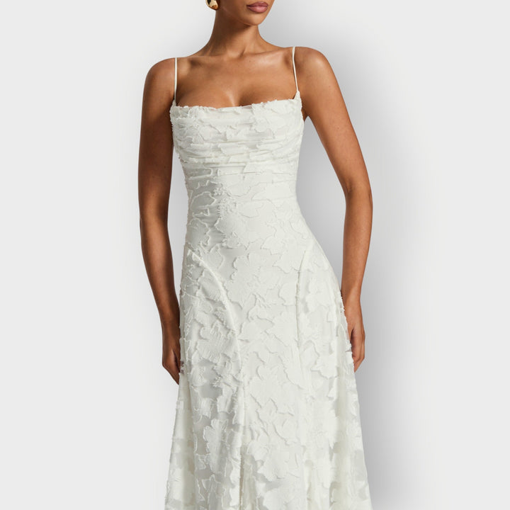 Clara - Elegant Strapless Floral Evening Velvet Gown