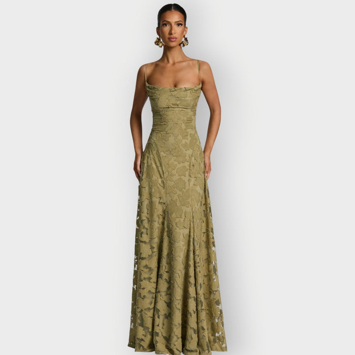 Clara - Elegant Strapless Floral Evening Velvet Gown