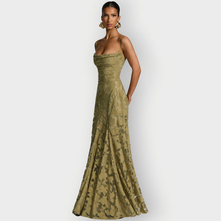 Clara - Elegant Strapless Floral Evening Velvet Gown