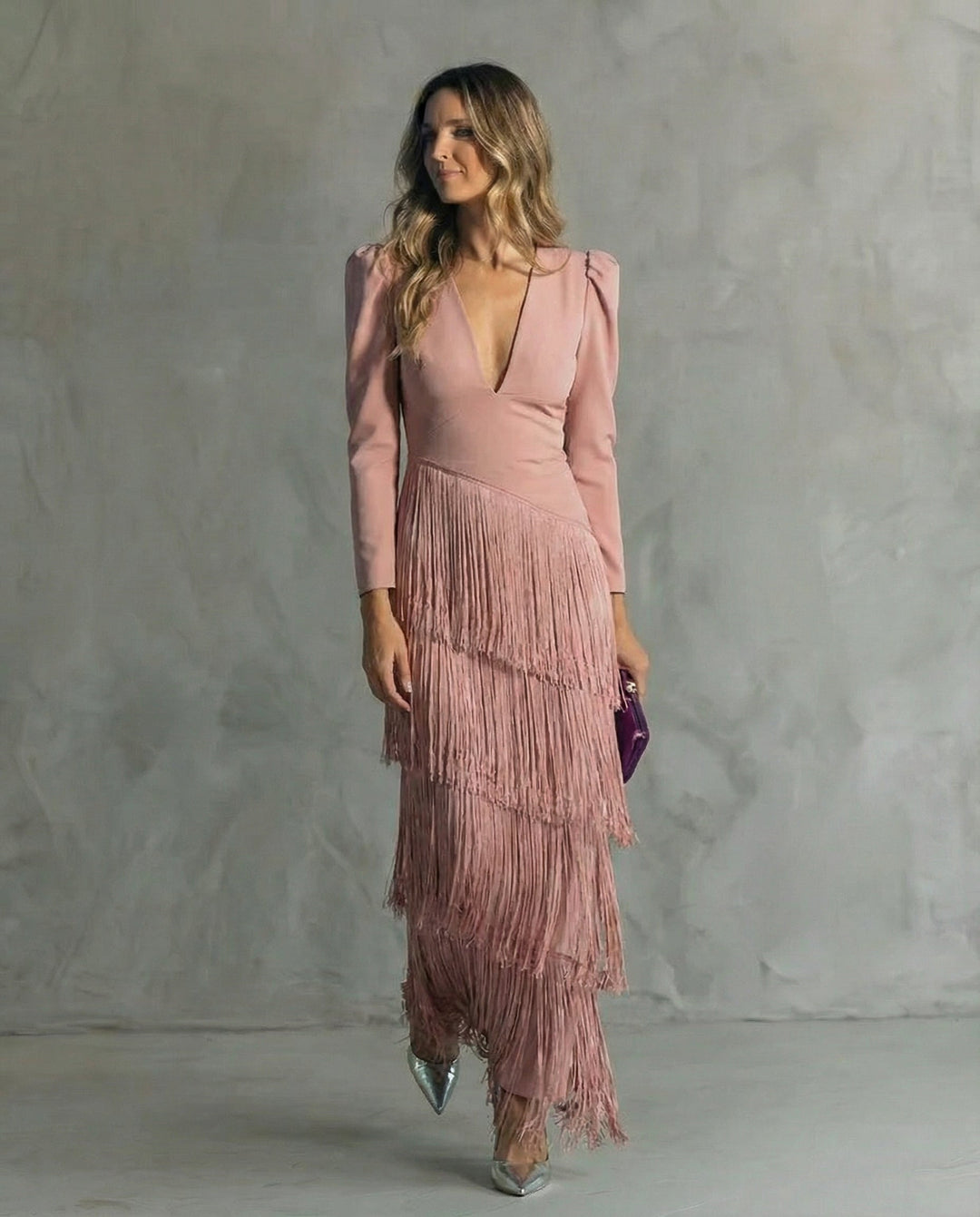 Clara · Elegant dress with fringe sleeves