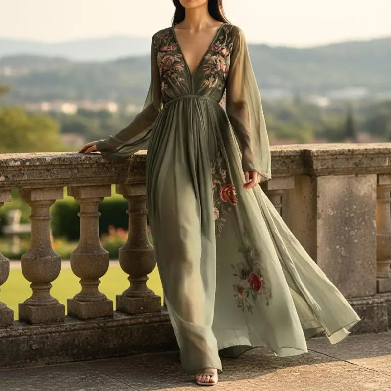 Élodine™ | Bohemian Maxi Dress with Floral Print