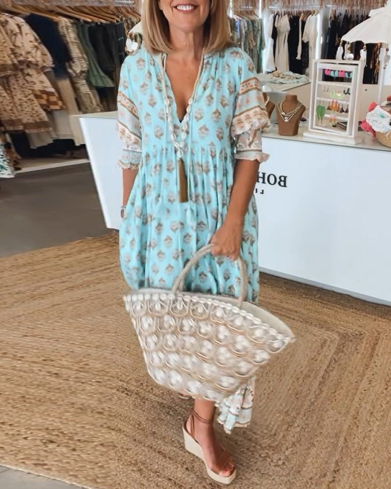 Peyton – Long Lantern Sleeve Bohemian Dress